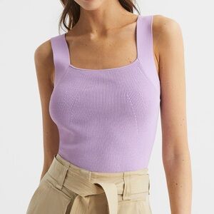 Reiss Lilac Lavender Purple Tamara Square Neck Ribbed Vest Tank Top Knit Shirt